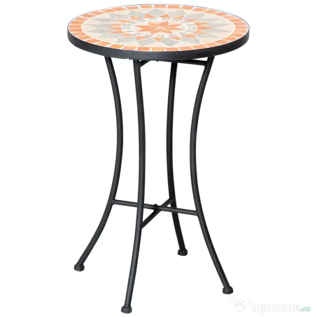 Outsunny Masă Rotundă Laterală Ø35,5cm – Masă de Patio Impermeabilă cu Design Mozaic, Măsuță din Metal pentru Living, Birou, Interior și Exterior – Galben și Gri | Aosom Romania