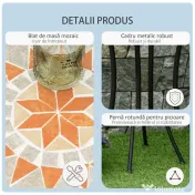 Outsunny Masă Rotundă Laterală Ø35,5cm – Masă de Patio Impermeabilă cu Design Mozaic, Măsuță din Metal pentru Living, Birou, Interior și Exterior – Galben și Gri | Aosom Romania 