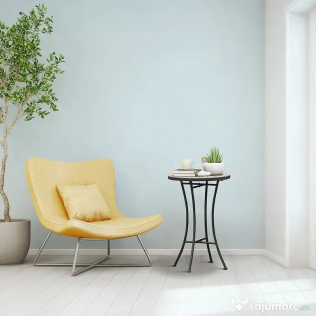 Outsunny Masă Rotundă Laterală Ø35,5cm – Masă de Patio Impermeabilă cu Design Mozaic, Măsuță din Metal pentru Living, Birou, Interior și Exterior – Galben și Gri | Aosom Romania