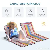 Outsunny Set 2 Șezlonguri de Plajă cu Spătar Reglabil pe 5 Niveluri, Tetieră și Geantă de Transport, 124x53x35-45 cm, Multicolor | Aosom Romania 