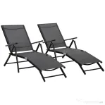 Outsunny Set 2 Sezloguri de Gradina Pliabile cu Spatar Reglabil in 7 Pozitii, din Aluminiu si Plasa Respirabila, 64x134x95cm, Negru
