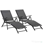 Outsunny Set 2 Sezlonguri de Gradina Pliabile, Spatar Reglabil, Cadru din Aluminiu, Confortabil, Negru, Ideal pentru Relaxare | Aosom Romania 