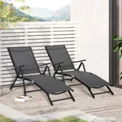 Outsunny Set 2 Sezlonguri de Gradina Pliabile, Spatar Reglabil, Cadru din Aluminiu, Confortabil, Negru, Ideal pentru Relaxare | Aosom Romania 