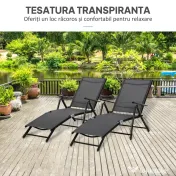 Outsunny Set 2 Sezlonguri de Gradina Pliabile, Spatar Reglabil, Cadru din Aluminiu, Confortabil, Negru, Ideal pentru Relaxare | Aosom Romania 