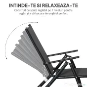 Outsunny Set 2 Sezlonguri de Gradina Pliabile, Spatar Reglabil, Cadru din Aluminiu, Confortabil, Negru, Ideal pentru Relaxare | Aosom Romania 