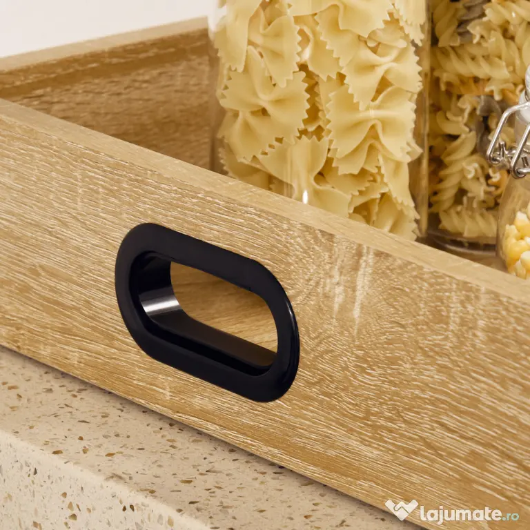 HOMCOM Carucior de bucatarie cu 3 rafturi si tava detasabila e roti mobile, carucior de bucatarie in stil industrial 65x40x86cm, lemn si negru