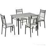 HOMCOM Set masa si scaune 5 buc, masa dreptunghiulara din metal si MDF si 4 scaune de sufragerie cu scaun tapitat cu spuma si poliester