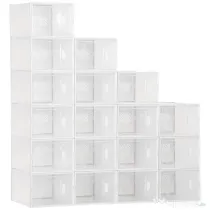 HOMCOM Dulap Dreptunghiular pentru Încălțăminte, Economisire Spațiu, 18 Cutii Transparente din Plastic PP, 25x35x19 cm | Aosom Romania