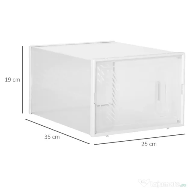 HOMCOM Dulap Dreptunghiular pentru Încălțăminte, Economisire Spațiu, 18 Cutii Transparente din Plastic PP, 25x35x19 cm | Aosom Romania