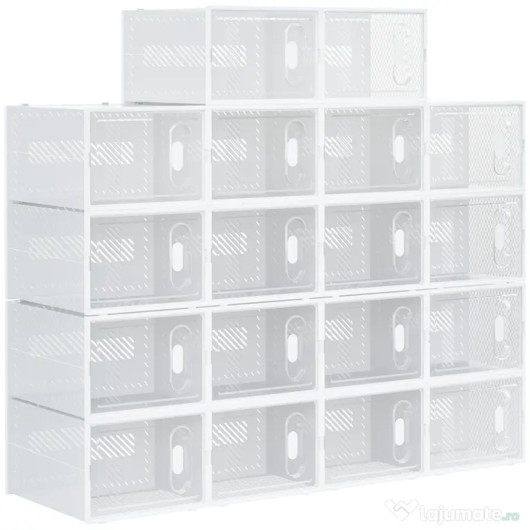 HOMCOM Dulap pentru pantofi modular cu orificii de ventilatie, 18 cuburi 28x36x21cm din plastic PP, alb si transparent | Aosom Romania