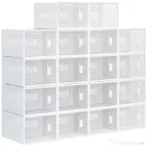 HOMCOM Dulap pentru pantofi modular cu orificii de ventilatie, 18 cuburi 28x36x21cm din plastic PP, alb si transparent | Aosom Romania