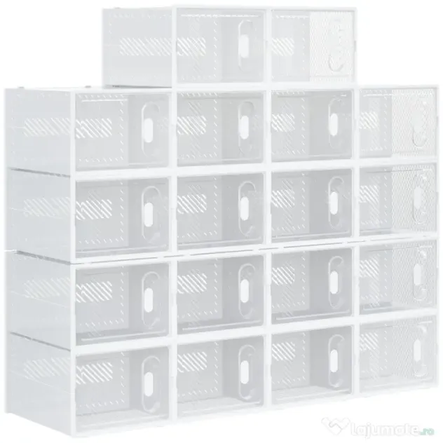 HOMCOM Dulap pentru pantofi modular cu orificii de ventilatie, 18 cuburi 28x36x21cm din plastic PP, alb si transparent | Aosom Romania