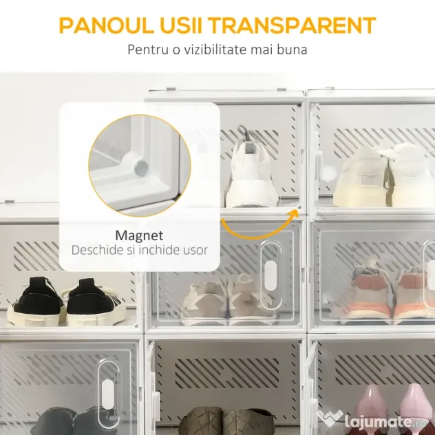 HOMCOM Dulap pentru pantofi modular cu orificii de ventilatie, 18 cuburi 28x36x21cm din plastic PP, alb si transparent | Aosom Romania