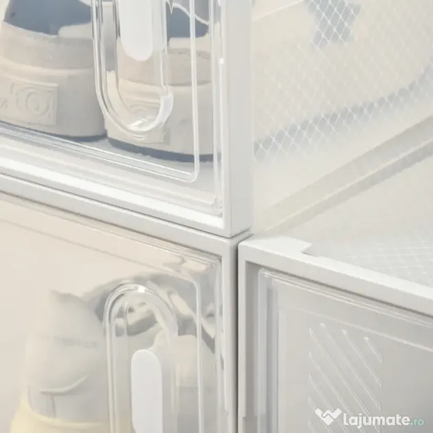 HOMCOM Dulap pentru pantofi modular cu orificii de ventilatie, 18 cuburi 28x36x21cm din plastic PP, alb si transparent | Aosom Romania