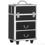 HOMCOM Valiza de make-up profesional din aluminiu si otel armat, cu incuietoare cu 2 chei si roti, negru 36x23x58cm