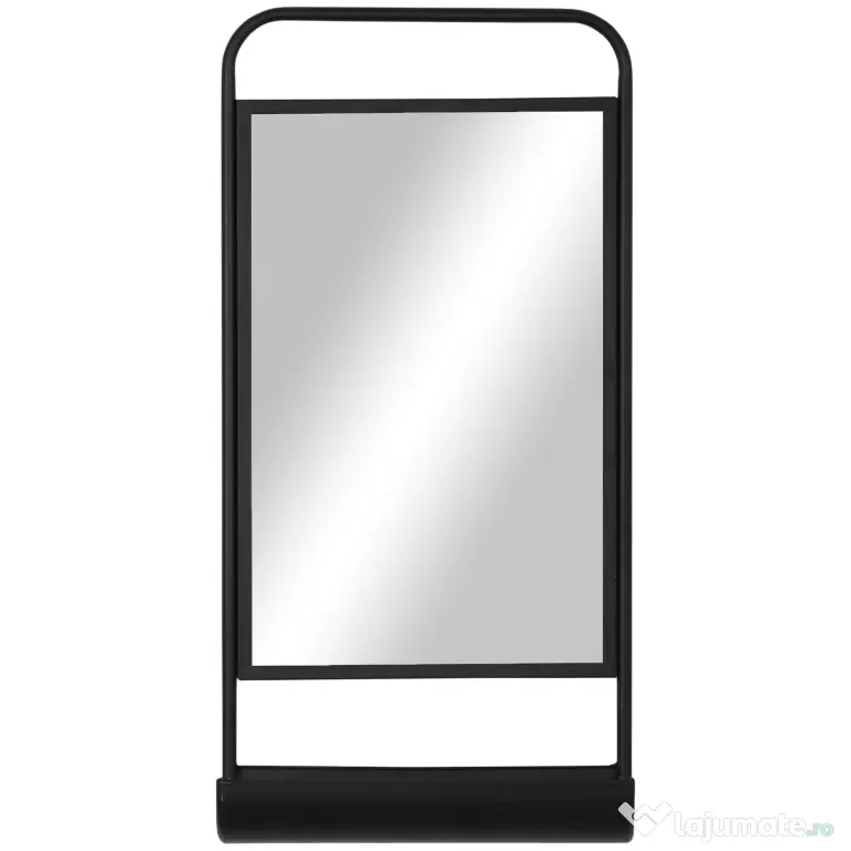 HOMCOM Oglinda de perete cu raft inferior si cadru metalic, oglinda pentru baie si dormitor, 36,2x12x71,7cm, negru