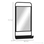 HOMCOM Oglinda de perete cu raft inferior si cadru metalic, oglinda pentru baie si dormitor, 36,2x12x71,7cm, negru