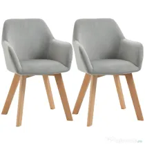HOMCOM Set 2 Scaune de Sufragerie cu Picioare din Lemn, Scaune de Bucatarie Capitonate cu Cotiere din Tesatura Catifelata, 54x57x80cm, Gri