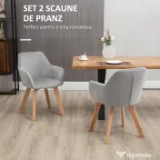 HOMCOM Set 2 Scaune pentru Sufragerie Tapițate din Catifea cu Brațe și Picioare din Lemn, Gri 