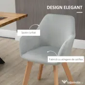 HOMCOM Set 2 Scaune pentru Sufragerie Tapițate din Catifea cu Brațe și Picioare din Lemn, Gri 