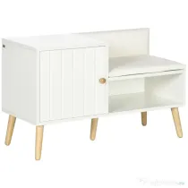 HOMCOM Bancă Dulap pentru Pantofi cu Scaun Căptușit, Raft Deschis și Dulăpior, 80x33x49 cm, Alb | Aosom Romania