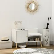 HOMCOM Dulap pentru Pantofi cu Bancă Tapițată și Dulap pentru 4 Perechi de Pantofi, 80x33x49cm, Alb 