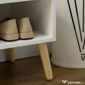 HOMCOM Dulap pentru Pantofi cu Bancă Tapițată și Dulap pentru 4 Perechi de Pantofi, 80x33x49cm, Alb 