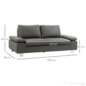 HOMCOM Canapea moderna dubla de lux cu 2 locuri, canapea tapitata cu brate reglabile pentru camera de zi, birou, gri 