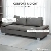 HOMCOM Canapea moderna dubla de lux cu 2 locuri, canapea tapitata cu brate reglabile pentru camera de zi, birou, gri 