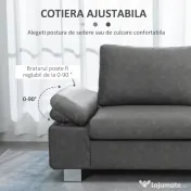 HOMCOM Canapea moderna dubla de lux cu 2 locuri, canapea tapitata cu brate reglabile pentru camera de zi, birou, gri 