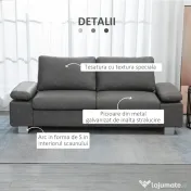 HOMCOM Canapea moderna dubla de lux cu 2 locuri, canapea tapitata cu brate reglabile pentru camera de zi, birou, gri 
