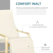 HOMCOM Fotoliu Relax cu Suport pentru Picioare Reglabil pe 5 Niveluri și Tetieră, Cadru din Lemn de Mesteacăn și Țesătură, 66,5x94x100 cm, Crem 