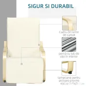 HOMCOM Fotoliu Relax cu Suport pentru Picioare Reglabil pe 5 Niveluri și Tetieră, Cadru din Lemn de Mesteacăn și Țesătură, 66,5x94x100 cm, Crem 