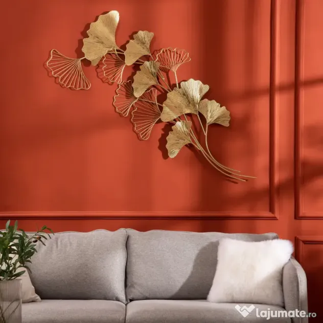 Decoratiune de perete 3D HOMCOM Moderna Frunze de Ginkgo Sculpturi de Perete Agatate Decor pentru Sufragerie | Aosom Romania