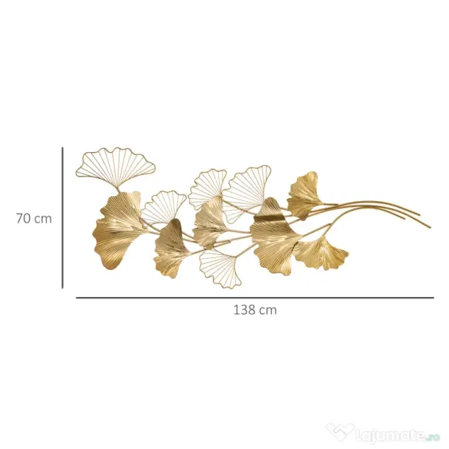 Decoratiune de perete 3D HOMCOM Moderna Frunze de Ginkgo Sculpturi de Perete Agatate Decor pentru Sufragerie | Aosom Romania