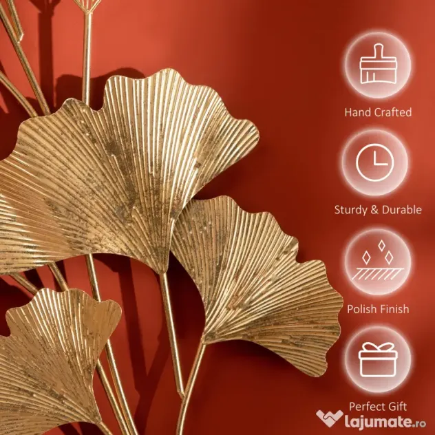 Decoratiune de perete 3D HOMCOM Moderna Frunze de Ginkgo Sculpturi de Perete Agatate Decor pentru Sufragerie | Aosom Romania