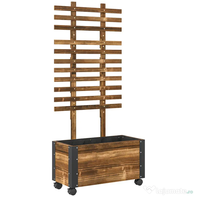 Outsunny Jardinieră cu spalier pentru plante cățărătoare și roți, din lemn de brad, 65x31x147 cm, maro