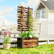 Outsunny Jardinieră cu spalier pentru plante cățărătoare și roți, din lemn de brad, 65x31x147 cm, maro