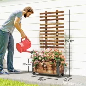 Outsunny Jardinieră cu spalier pentru plante cățărătoare și roți, din lemn de brad, 65x31x147 cm, maro