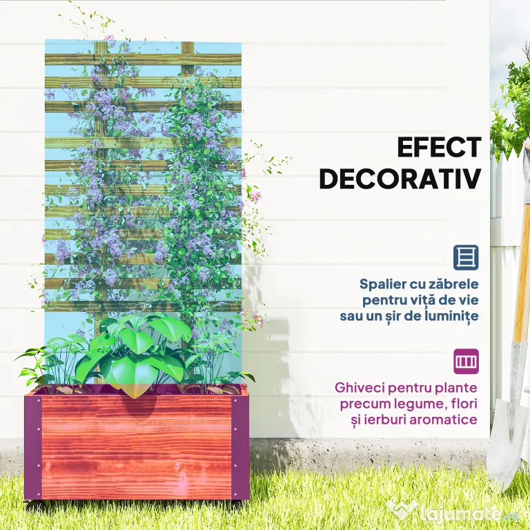 Outsunny Jardinieră cu spalier pentru plante cățărătoare și roți, din lemn de brad, 65x31x147 cm, maro