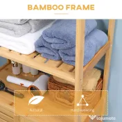 kleankin Dulap de baie cu 2 rafturi deschise si dulap cu doua usi, din bambus cu usa cu clapeta, natural 