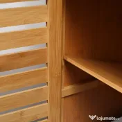 kleankin Dulap de baie cu 2 rafturi deschise si dulap cu doua usi, din bambus cu usa cu clapeta, natural 