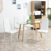 HOMCOM Set de 4 Scaune de Dining, Scaune Moderne pentru Sufragerie și Bucătărie, Piele Ecologică și Picioare din Oțel, Negru 