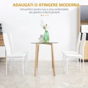 HOMCOM Set de 4 Scaune de Dining, Scaune Moderne pentru Sufragerie și Bucătărie, Piele Ecologică și Picioare din Oțel, Negru 