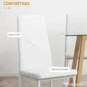 HOMCOM Set de 4 Scaune de Dining, Scaune Moderne pentru Sufragerie și Bucătărie, Piele Ecologică și Picioare din Oțel, Negru 