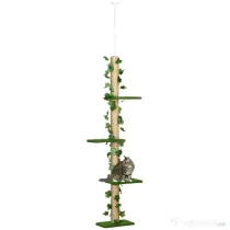 PawHut Stâlp Înalt pentru Pisici cu Tijă de Tensionare din Iută cu Frunze, 37x21x202-242 cm, Verde | Aosom Romania