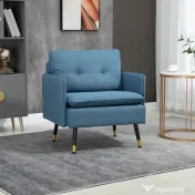 HOMCOM Fotolii moderne HOMCOM cu picioare din otel, scaune de accent tapitate cu nasturi pentru camera de zi si dormitor, albastru inchis 