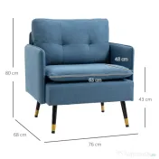 HOMCOM Fotolii moderne HOMCOM cu picioare din otel, scaune de accent tapitate cu nasturi pentru camera de zi si dormitor, albastru inchis 