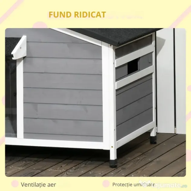PawHut Cusca pentru Caini Talie Mica si Medie din Lemn de Brad, Design Inaltat cu Perdea de Protectie | Aosom Romania