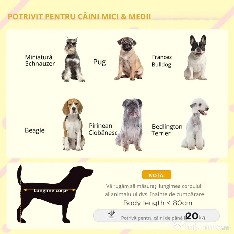 PawHut Cusca pentru Caini Talie Mica si Medie din Lemn de Brad, Design Inaltat cu Perdea de Protectie | Aosom Romania